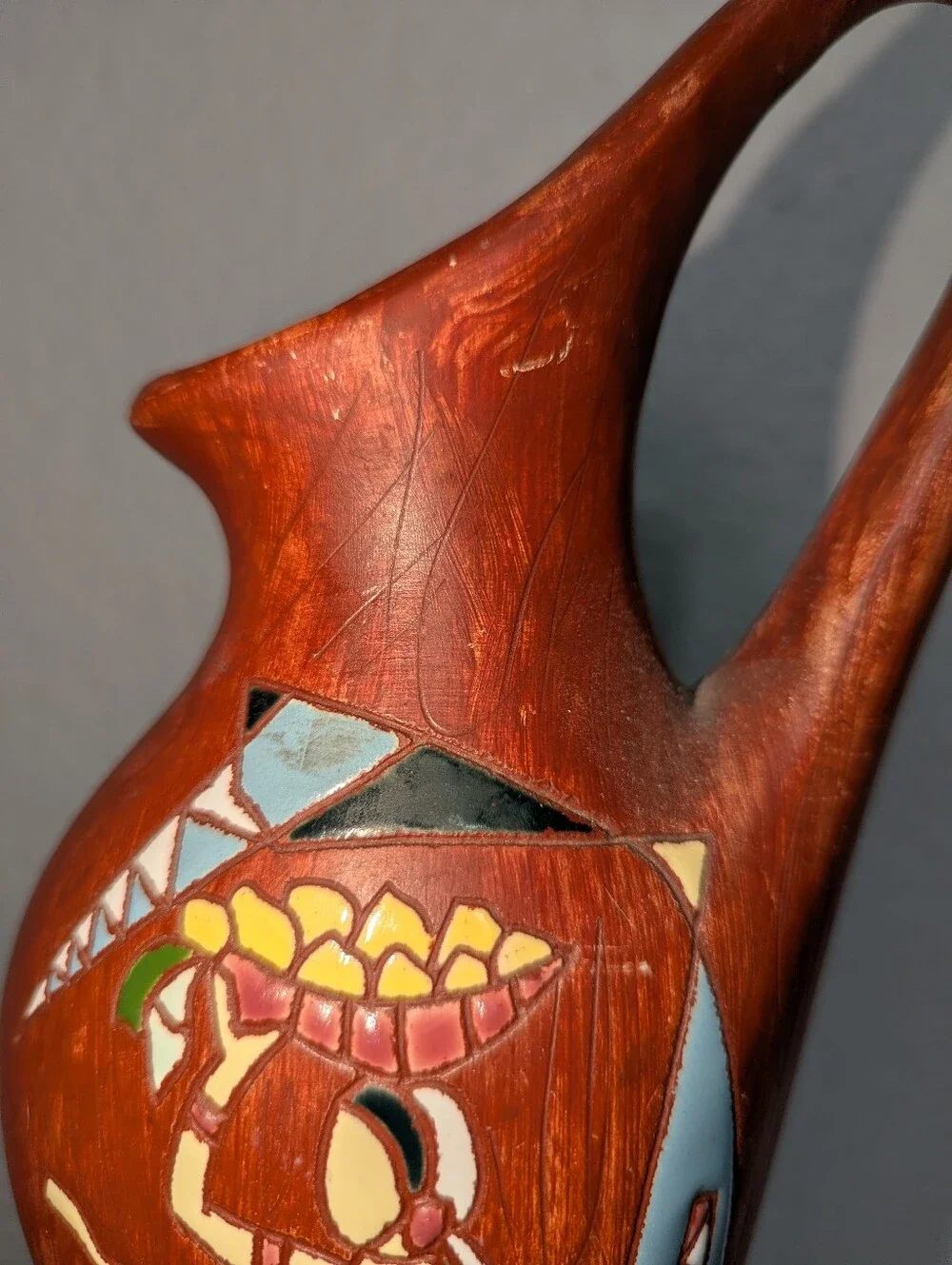 VTG MCM Keramos Israel Pottery Pitcher Vase Signed Israel Taub 13.5